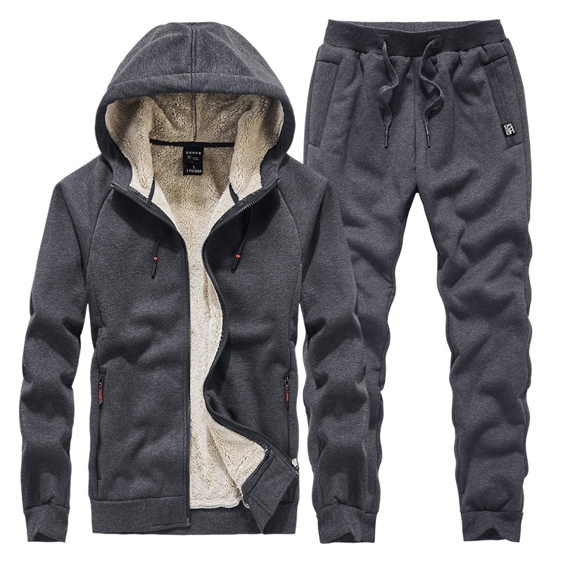 001 Winter New Lamb Wool Zipper Jacket Korean Style Fleece Lined Thickened Warm Men's Plus Size Casual Sports Suit For Men_voghion.com