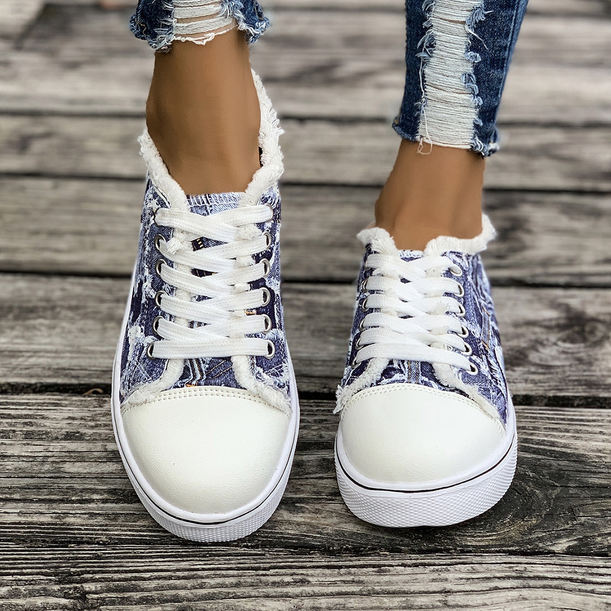 Tênis feminino plus size de lona com estampa colorida, estilo europeu e americano, para primavera/outono, novo modelo._voghion.com