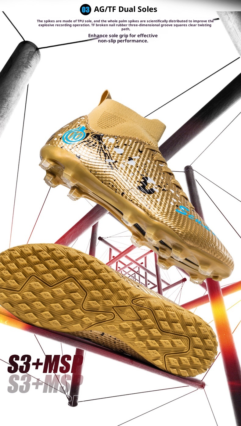 Chaussures de football montantes ShoeGlobe Wow personnalisées, style transfrontalier, en gros, à pointes longues Broken AG pour adultes, enfants et étudiants, style professionnel_voghion.com