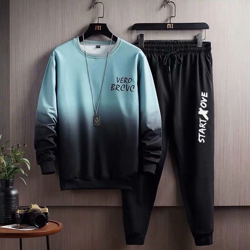 001 Sports Suit Spring Autumn Casual Sweatshirt Set Stylish Trendy Loose Men's Clothing Handsome_voghion.com