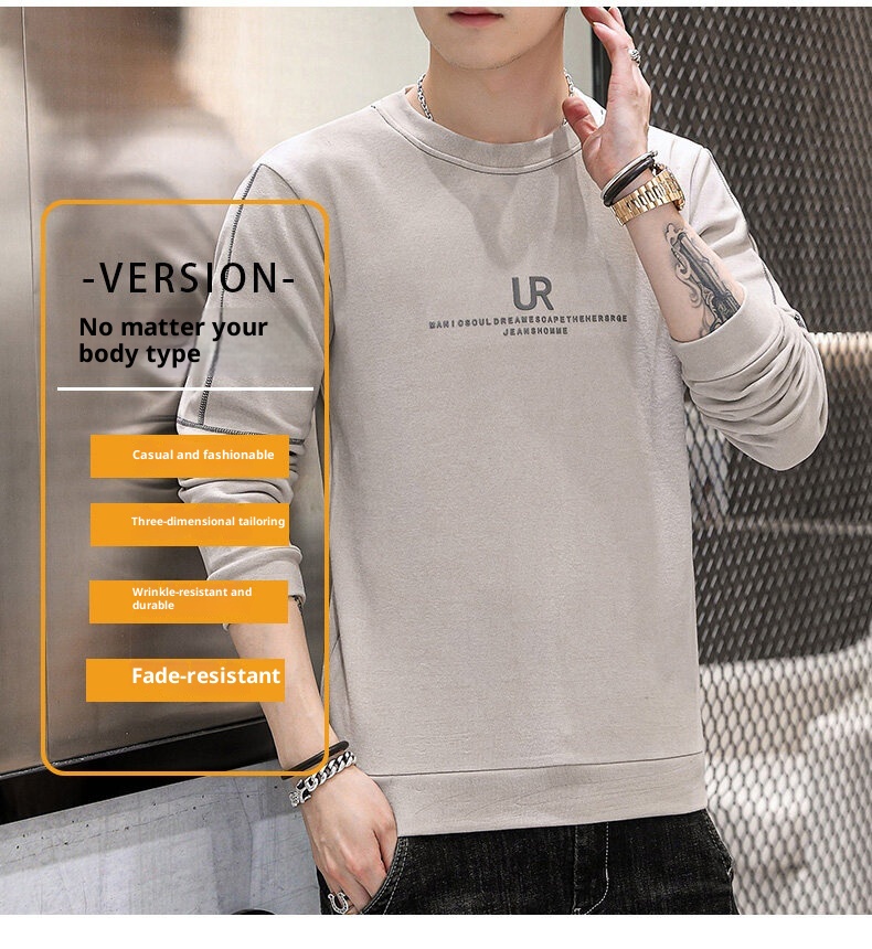 boy 2025 Crew Neck Stretch Warm Sweatshirt Youth Base Shirt Trendy Fleece Lined Thickened Long Sleeve T-Shirt Men's Top_voghion.com