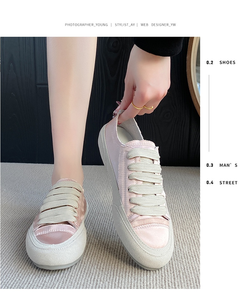 Scarpe da ginnastica bianche piatte e versatili per donna, scarpe da ginnastica estive sottili, scarpe singole con suola spessa, scarpe in tela di raso di seta_voghion.com