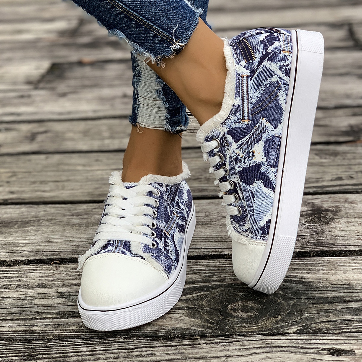 Tênis feminino plus size de lona com estampa colorida, estilo europeu e americano, para primavera/outono, novo modelo._voghion.com