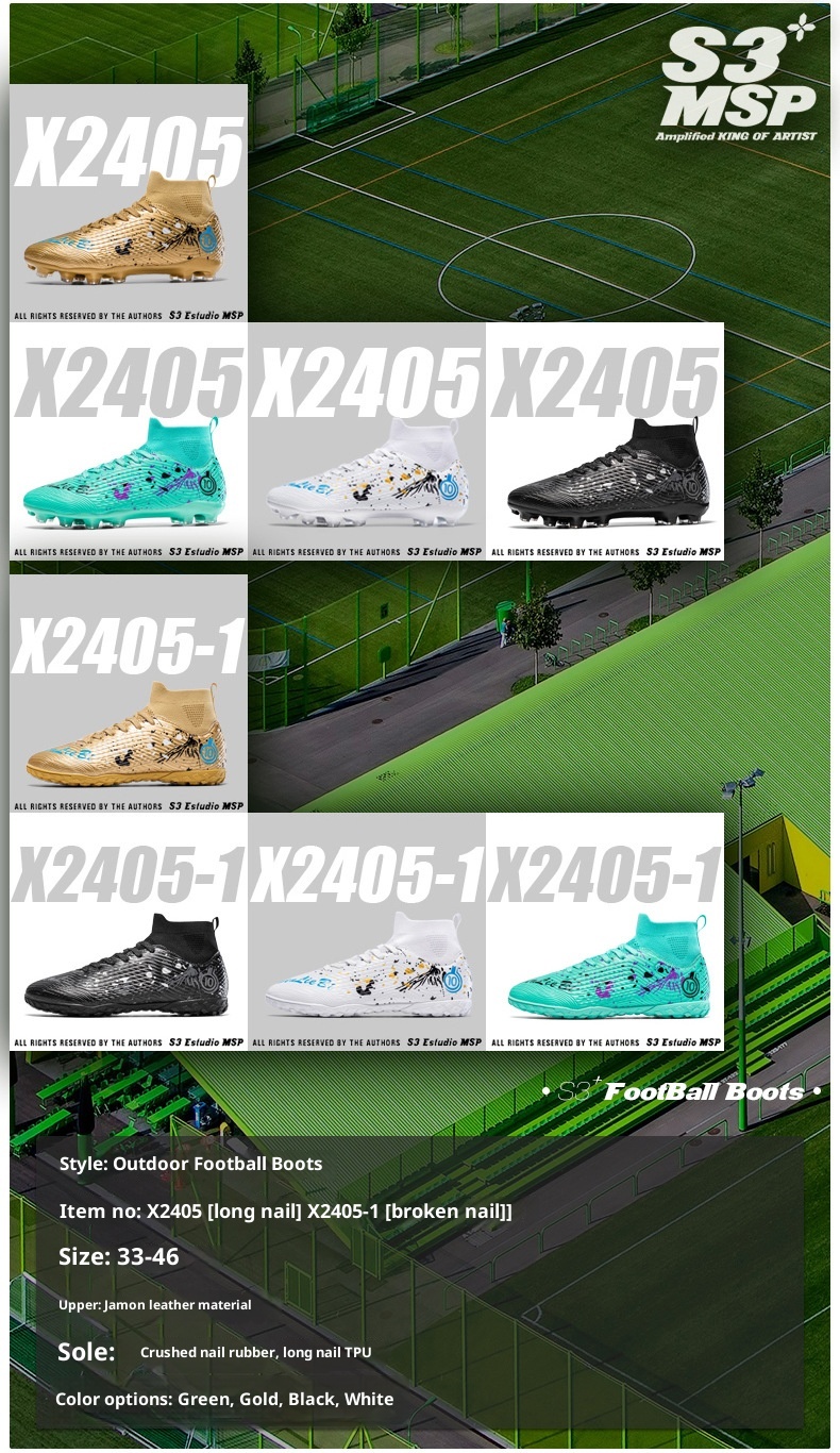 Chaussures de football montantes ShoeGlobe Wow personnalisées, style transfrontalier, en gros, à pointes longues Broken AG pour adultes, enfants et étudiants, style professionnel_voghion.com