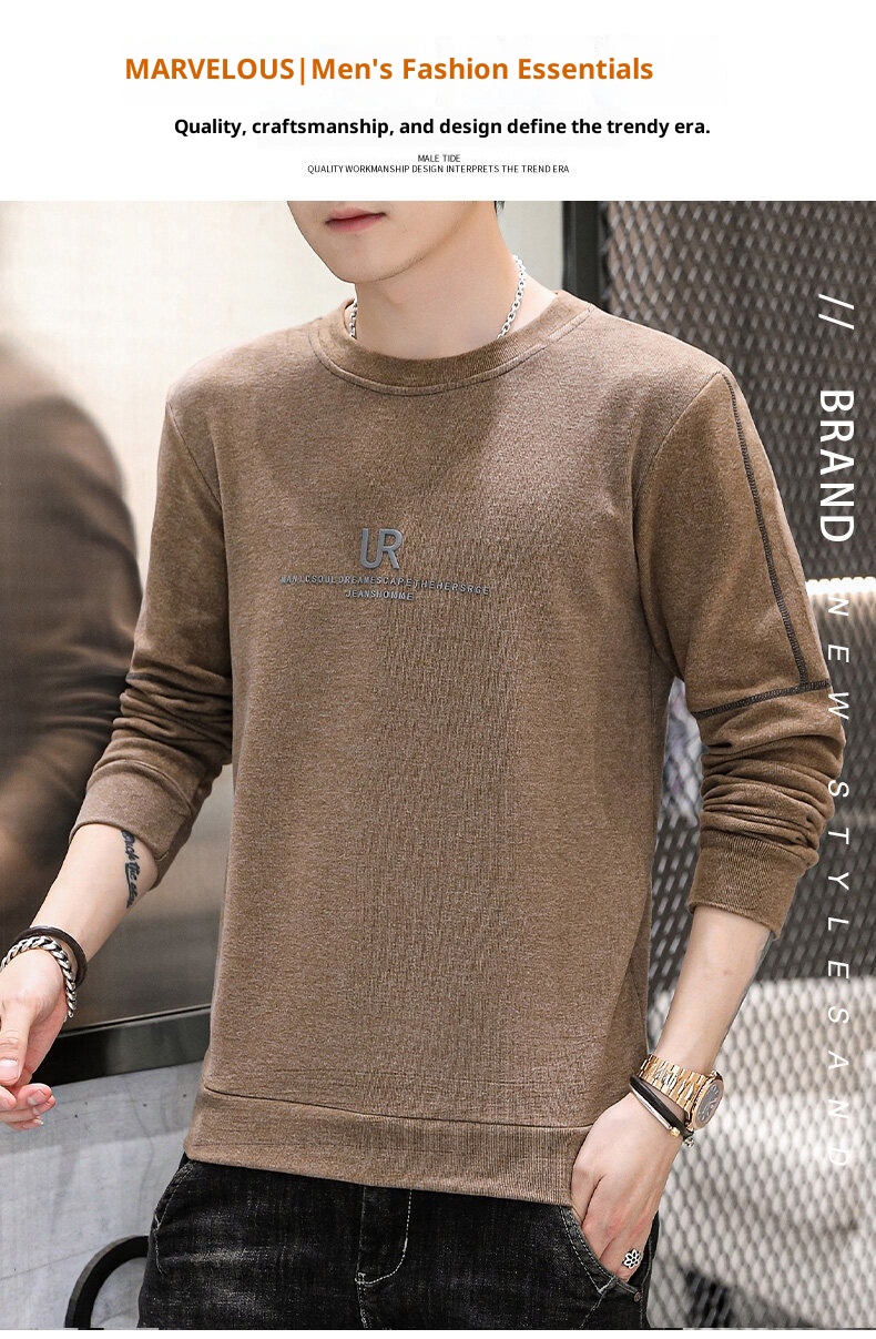 boy 2025 Crew Neck Stretch Warm Sweatshirt Youth Base Shirt Trendy Fleece Lined Thickened Long Sleeve T-Shirt Men's Top_voghion.com