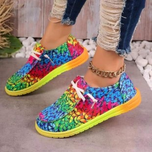 Neue, farbenfrohe, flache Damen-Schnürschuhe im europäischen und amerikanischen Stil mit Graffiti-Print in großen Größen._voghion.com