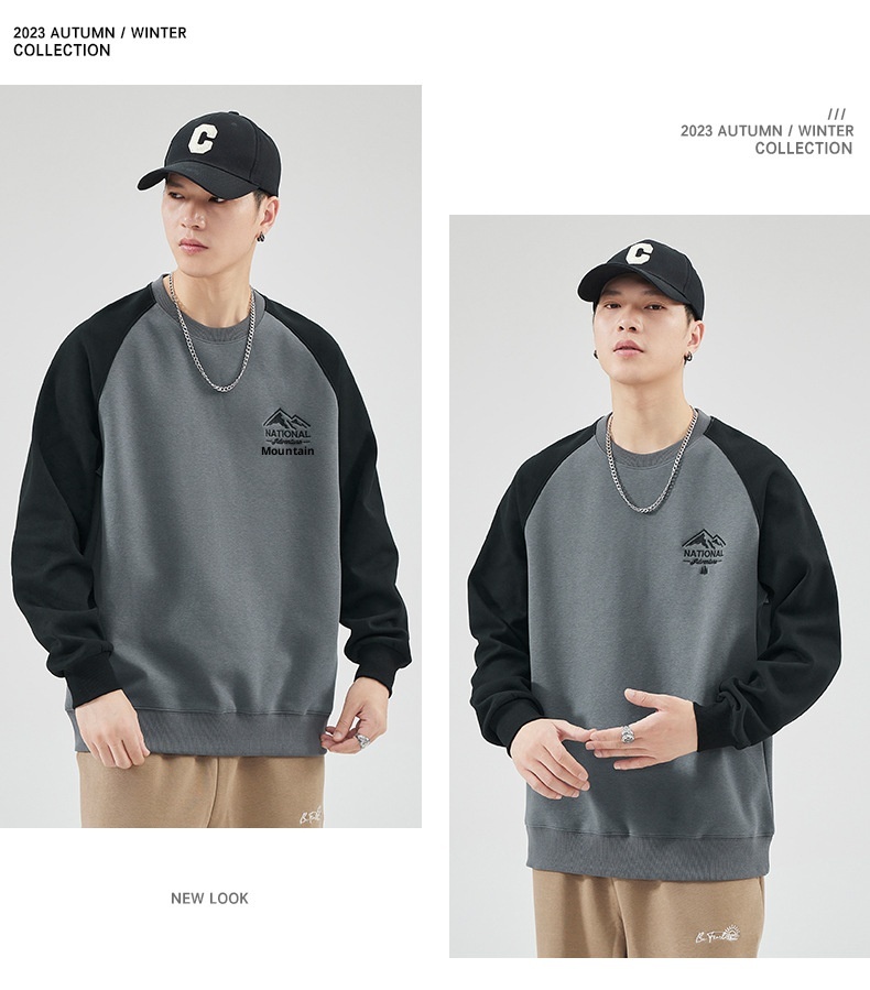 Sweat-shirt à col rond pour homme, manches longues, coupe ample, collection automne 2024, marque de mode masculine polyvalente, style Hong Kong_voghion.com