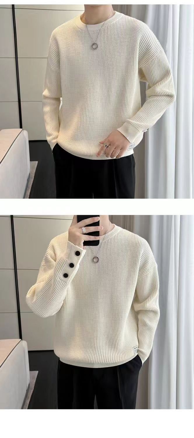 Felpa bianca da uomo in stile pigro, autunno e inverno, marchio di design di alta gamma, top girocollo alla moda invernale_voghion.com