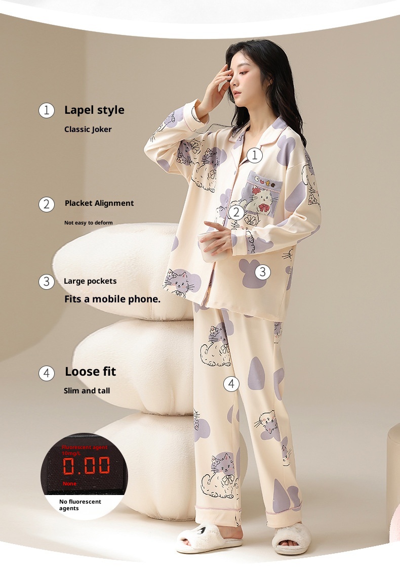 ChicShe 100% Coon Pajamas For Women Spring And Auumn 2025 New Long Sleeve Women's Cardigan Swee Caroon Wearable Homewear_voghion.com