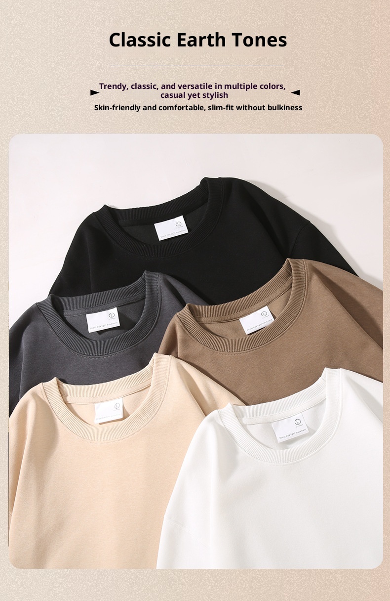 boy Men's Cotton Drop Shoulder Round Neck Loose Base Shirt Casual Trendy Solid Color Simple Outerwear Long Sleeve Sweatshirt_voghion.com