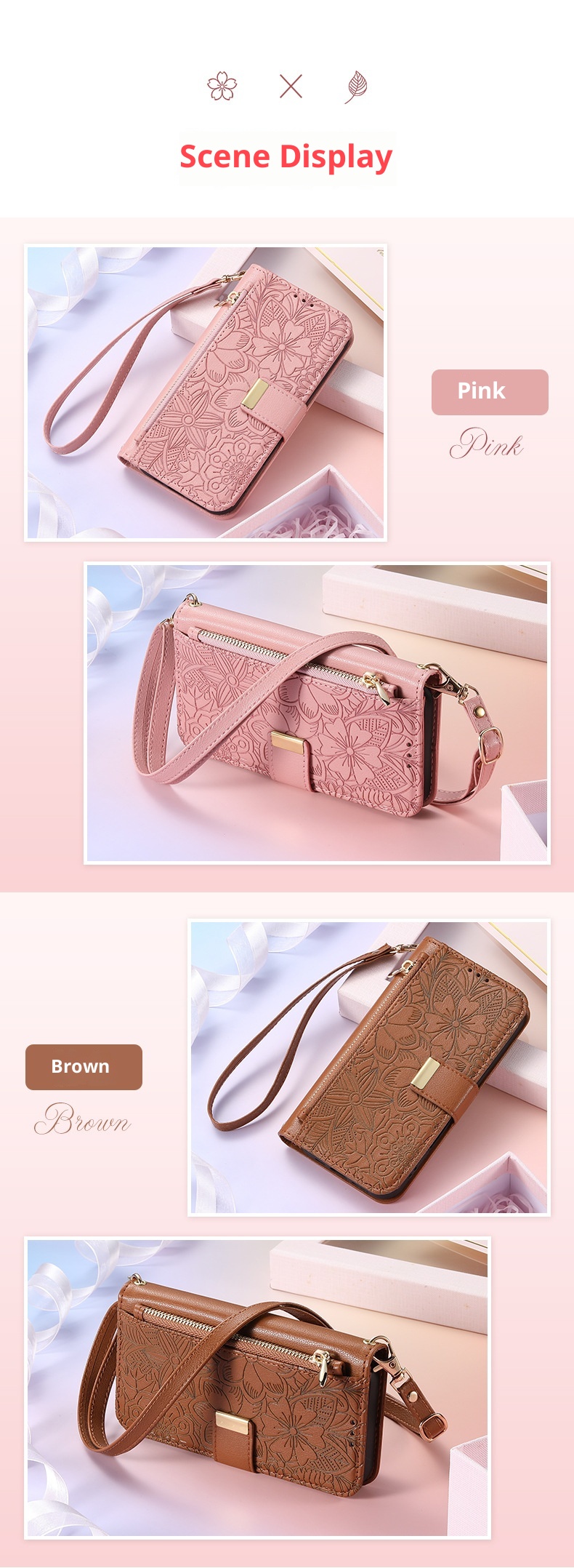 TechGlobe Shunli New Model Compatible With IPhone Flip Leather Flower And Leaf 17 Air Lanyard 16 Phone Case_voghion.com