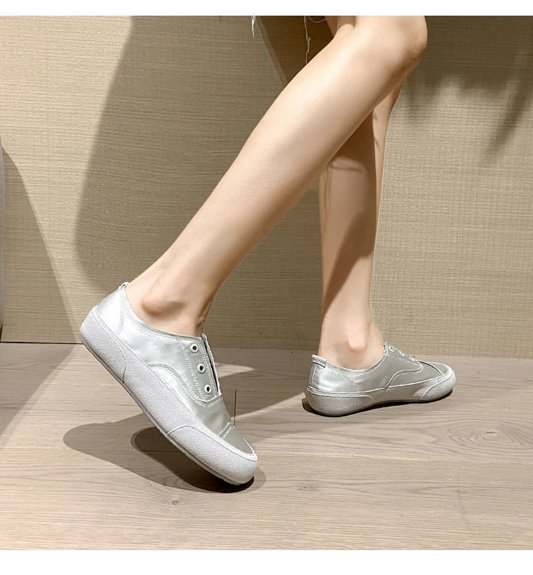 Sneakers bianche in raso di Spanish Niche 2022, nuove scarpe sportive in tela, comode e casual, slip-on per donna_voghion.com