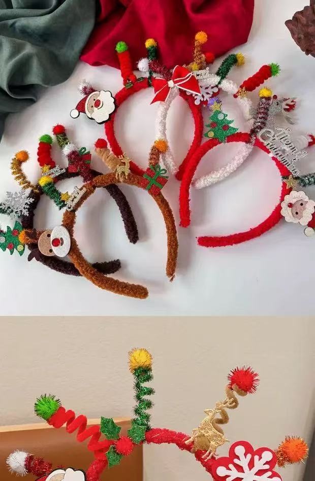 Lillian Twist Stick Cute Reindeer Christmas Tree Antler Hair Clip Party Photo Cartoon Headband_voghion.com
