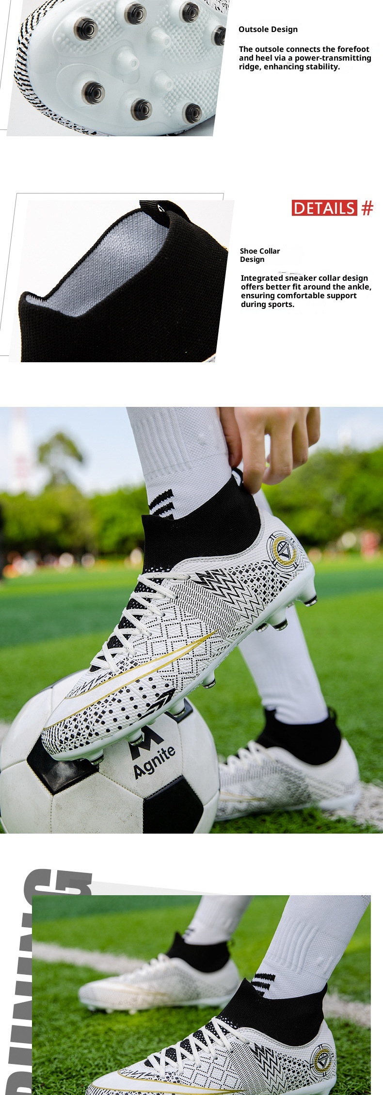 ShoeGlobe Zhenzu, scarpe da calcio alte con tacchetti lunghi in TPU per ragazzi e ragazze, modello Mandarin Duck, nere e bianche, dropshipping transfrontaliero_voghion.com