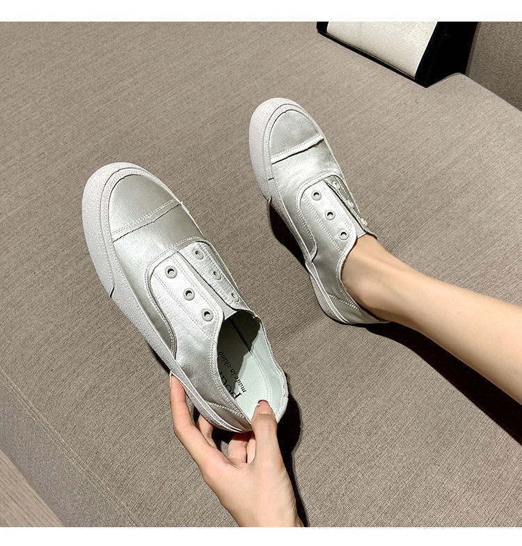 Sneakers bianche in raso di Spanish Niche 2022, nuove scarpe sportive in tela, comode e casual, slip-on per donna_voghion.com