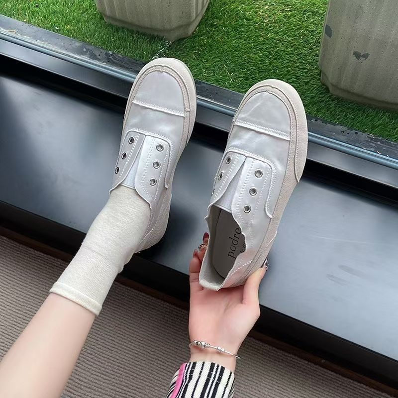 Scarpe slip-on basse bianche in tela spagnola, traspiranti, casual e sottili, da donna, 2025_voghion.com