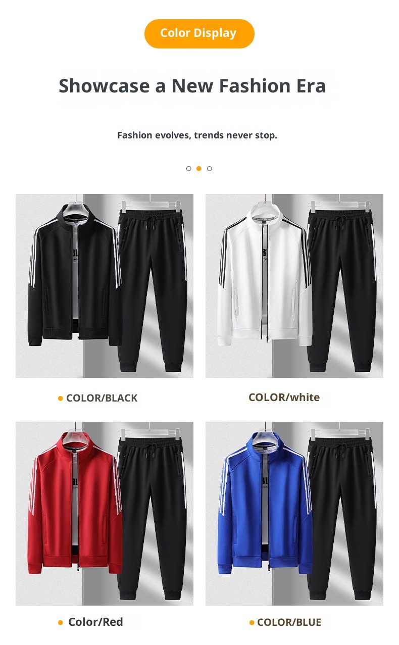 001 2025 Spring And Autumn New Sports Suit Men's School Uniform Jogger Anti-Cotton Jacket Three-Stripe Casual Pants_voghion.com