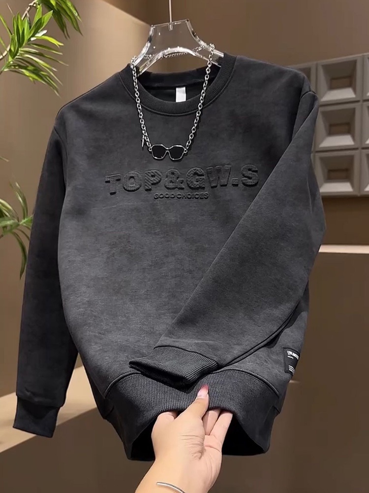 Erkek Sonbahar Kış Yeni Çok Yönlü Trend Kazak Çelik Baskılı Harfli Gradyan Üst Erkek Uzun Kollu Günlük Moda Sweatshirt_voghion.com