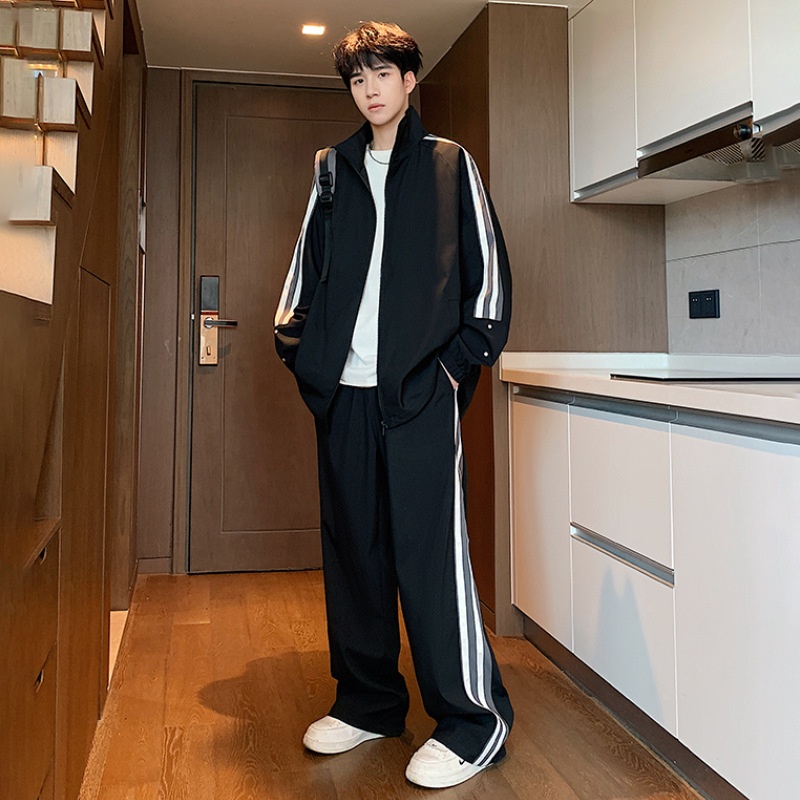 001 Spring And Autumn New Men's Sports Jacket Set Two-Piece Youth Trendy Brand Workwear Casual Running Suit_voghion.com