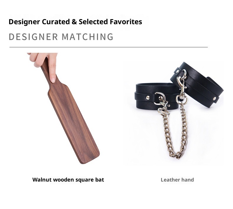 LuvBox Sexy Solid Walnut Wood Square Patting Ruler Long Teaching Whip SP Tool Punishment Training Prop SM Set_voghion.com