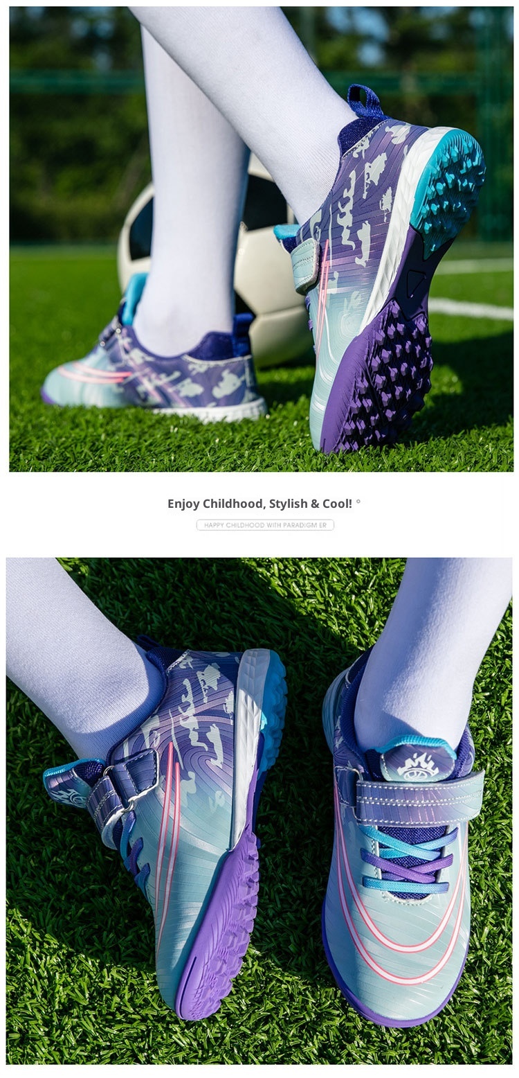 ShoeGlobe Dropshipping Children's Soccer No-Tie Velcro Cleats TF Elementary School Boys And Girls Artificial Grass Training Sports_voghion.com