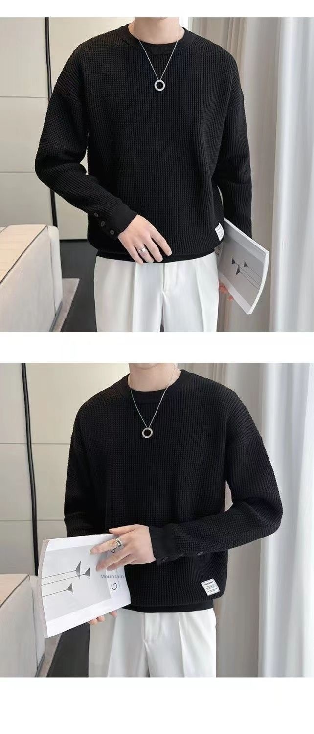 Felpa bianca da uomo in stile pigro, autunno e inverno, marchio di design di alta gamma, top girocollo alla moda invernale_voghion.com