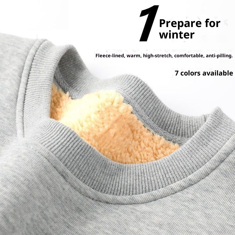 Erkekler İçin Sonbahar ve Kış Polar Astarlı Sweatshirt, Kalınlaştırılmış Stil, Öğrenci Çift Giyim, Kuzu Yünü Sıcak Yuvarlak Yaka_voghion.com