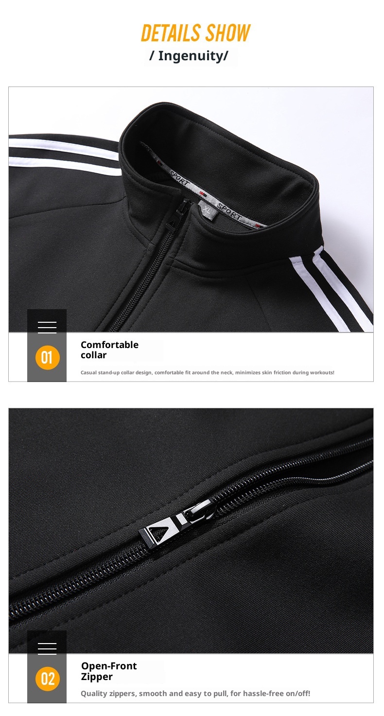 001 2025 Spring And Autumn New Sports Suit Men's School Uniform Jogger Anti-Cotton Jacket Three-Stripe Casual Pants_voghion.com