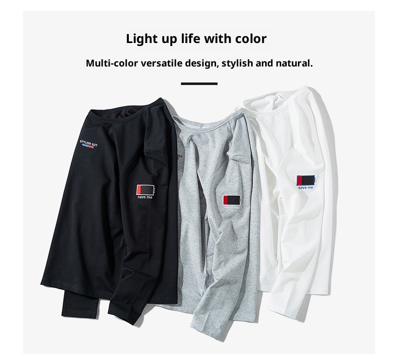 T-shirt à manches longues et col rond pour garçon, 100% coton, coupe ajustée, style sport, sweat-shirt imprimé tendance, t-shirt basique pour homme_voghion.com