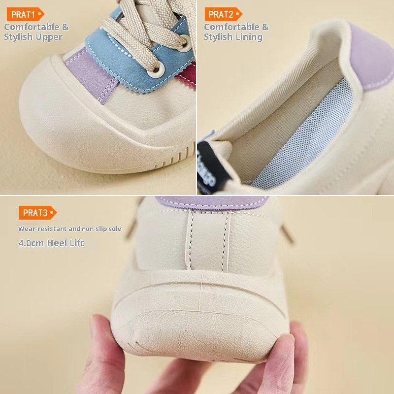 Scarpe da ginnastica bianche traspiranti in stile coreano, stile autunno 2025, per donna, basse, casual, con suola spessa e piattaforma._voghion.com