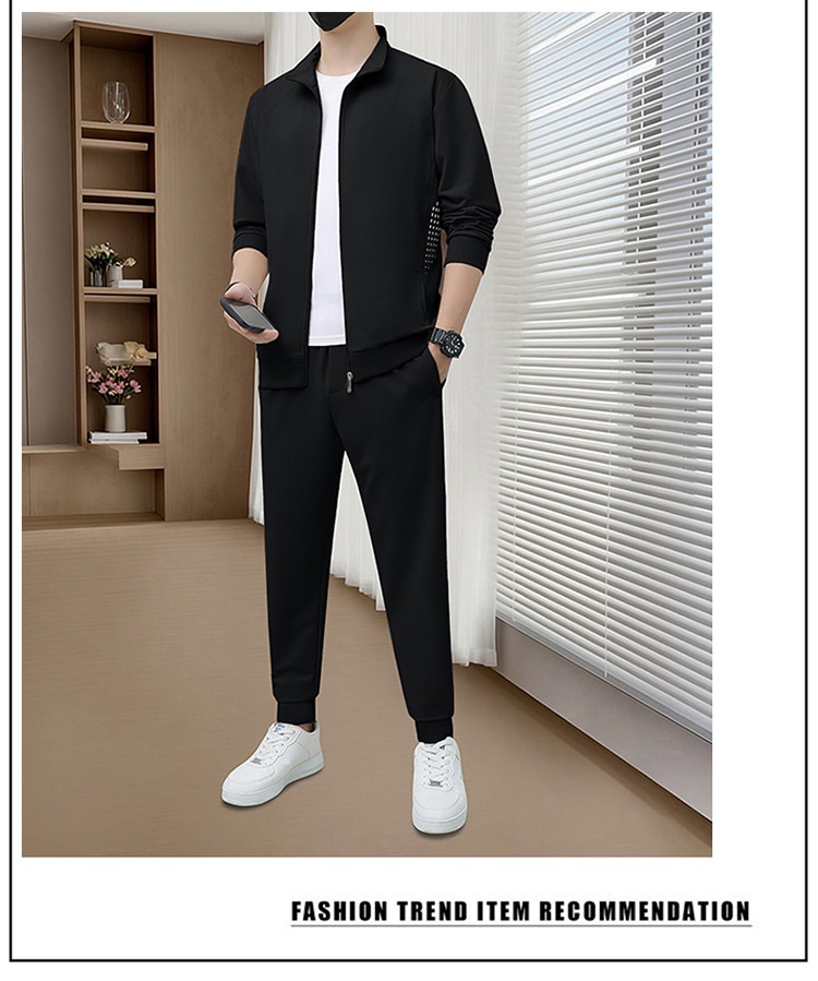 001 Felpa con cappuccio alla moda primavera-autunno transfrontaliera per uomini giovani e di mezza età, set casual sportivo da corsa, versatile_voghion.com