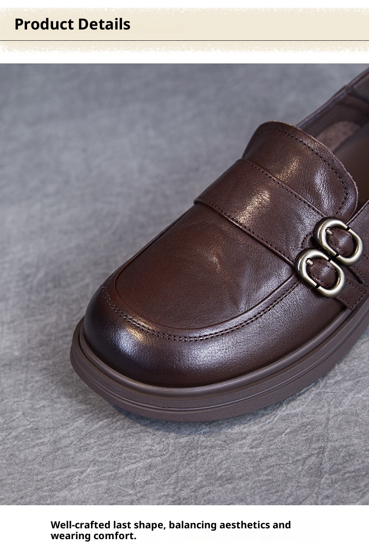 Elegante natuurlijke kleur toplaag echte leren damesschoenen retro Britse stijl lage hak zachte zool instappers_voghion.com