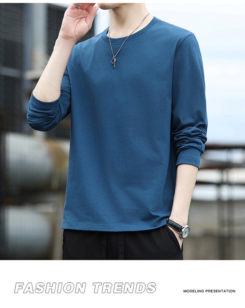 Erkek Çocuk Yüksek Kaliteli Düz Renk Uzun Kollu Tişört, İlkbahar ve Sonbahar Yuvarlak Yaka Bol Günlük Pamuklu Taban Gömlek, Erkek_voghion.com