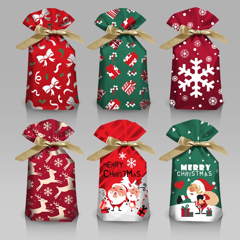 Lillian Cross-Border Large Medium Size Christmas Ribbon Drawstring Candy Small Gift Plastic Packaging Bags_voghion.com