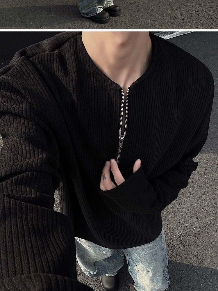 boy American Style Half-Zip Henry Collar T-Shirt For Men, Spring And Autumn Cleanfit Long Sleeve Base Layer, Tough Guy_voghion.com