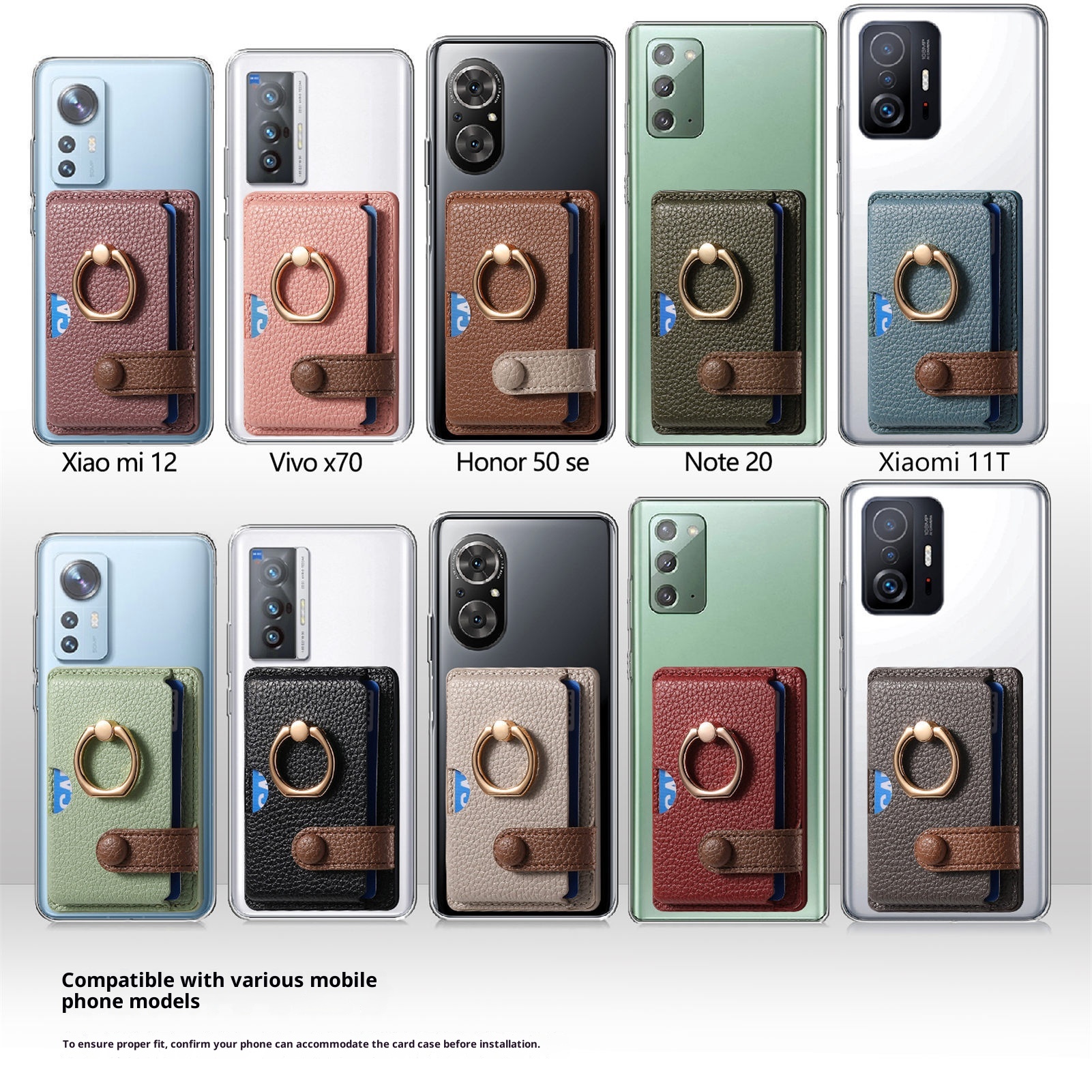 TechGlobe Lychee Pattern Oil Edge Ring Phone Sleeve Solid Stand Coin Purse Color Block Gift Back Sticker Card Holder_voghion.com