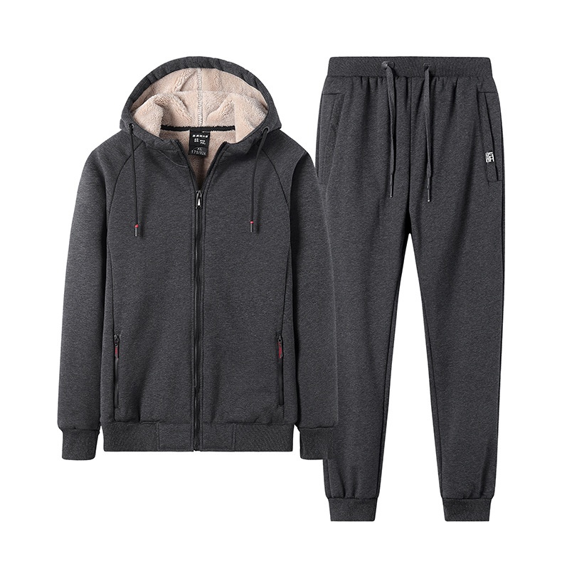 001 Cotton Winter Middle-aged Casual Suit Lamb Wool Warm Jacket Sports Two-piece Set Thickened Plus Size Men's Clothing_voghion.com