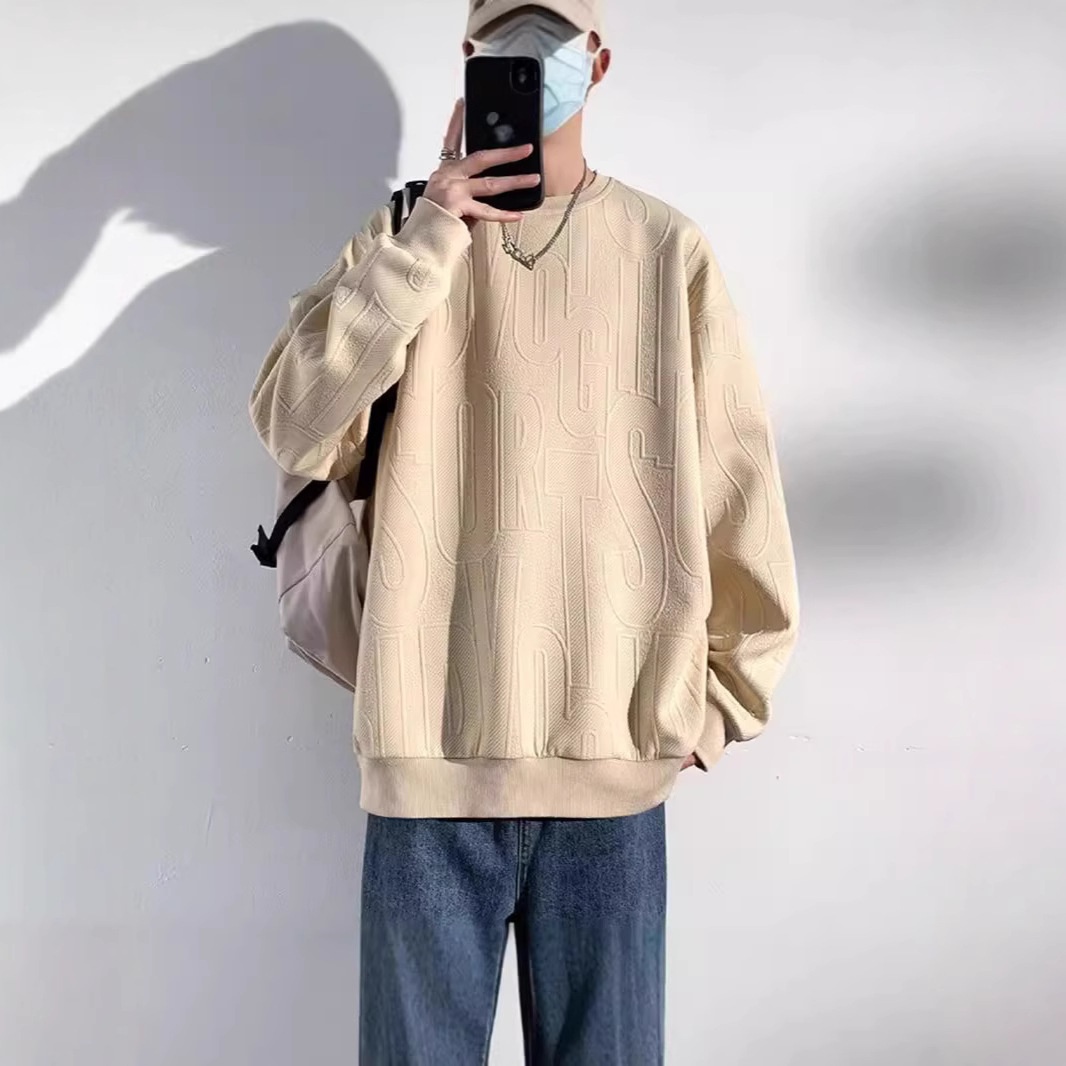 Herren-Jacquard-Sweatshirt, trendige Marke, hochwertiges Funktionsshirt, Oversized-Schnitt, amerikanischer Stil, Rundhalsausschnitt_voghion.com