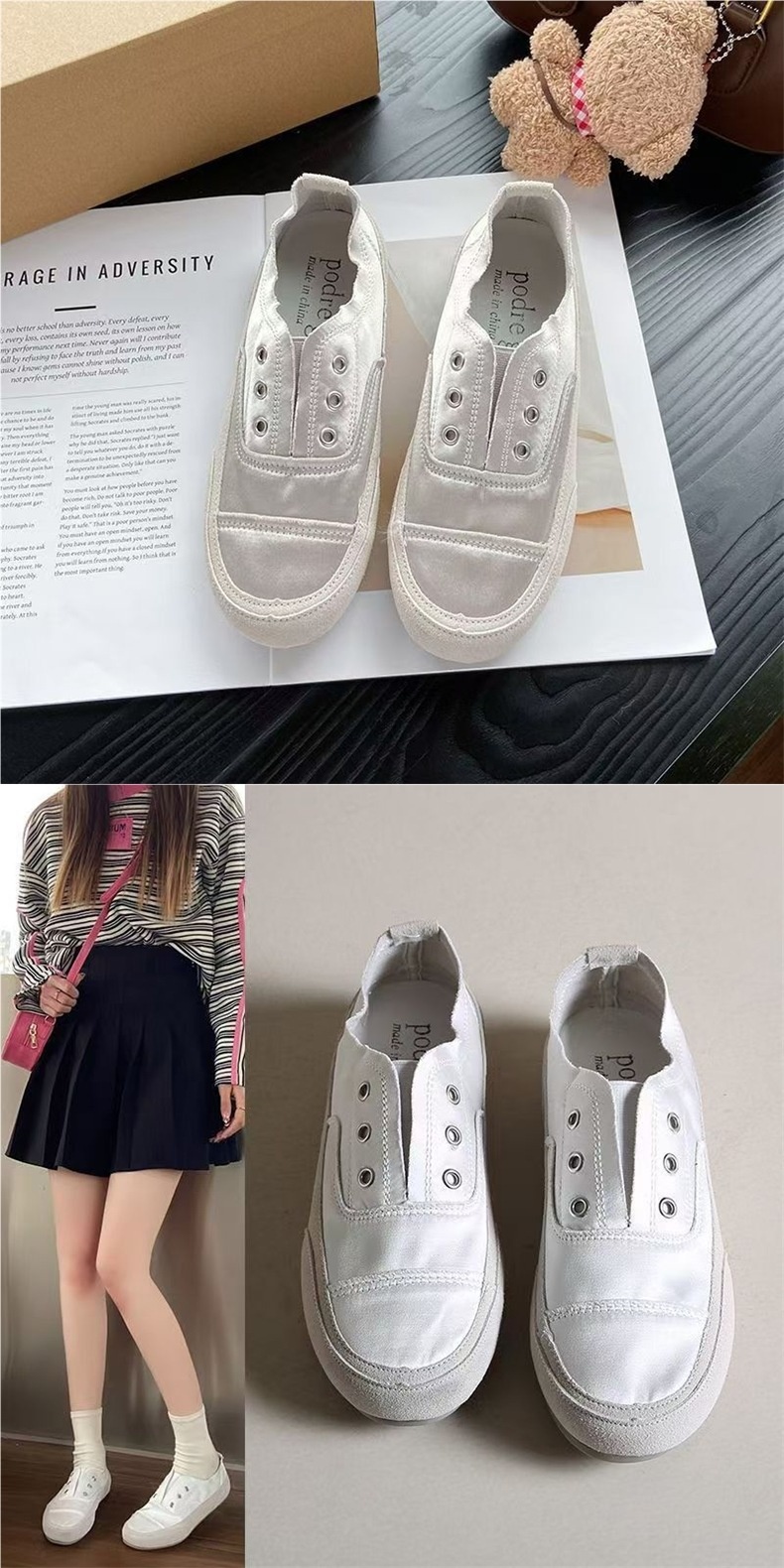 Scarpe slip-on basse bianche in tela spagnola, traspiranti, casual e sottili, da donna, 2025_voghion.com