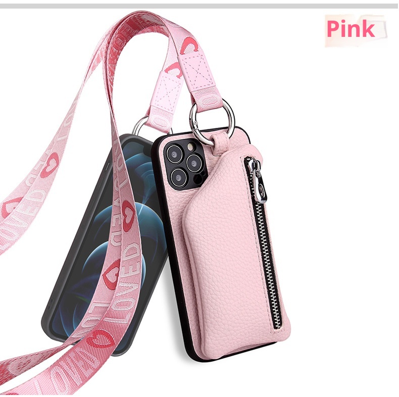 TechGlobe Suitable For IPhone 11 12 Pro Max Coin Purse Mini Phone Leather XS Protective Case With Lanyard_voghion.com