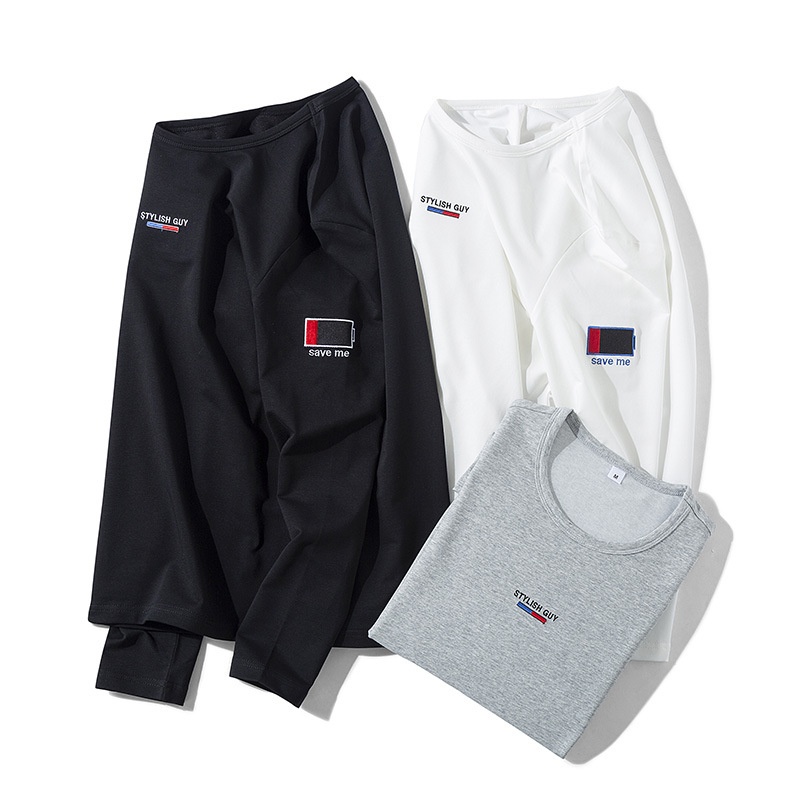 T-shirt à manches longues et col rond pour garçon, 100% coton, coupe ajustée, style sport, sweat-shirt imprimé tendance, t-shirt basique pour homme_voghion.com