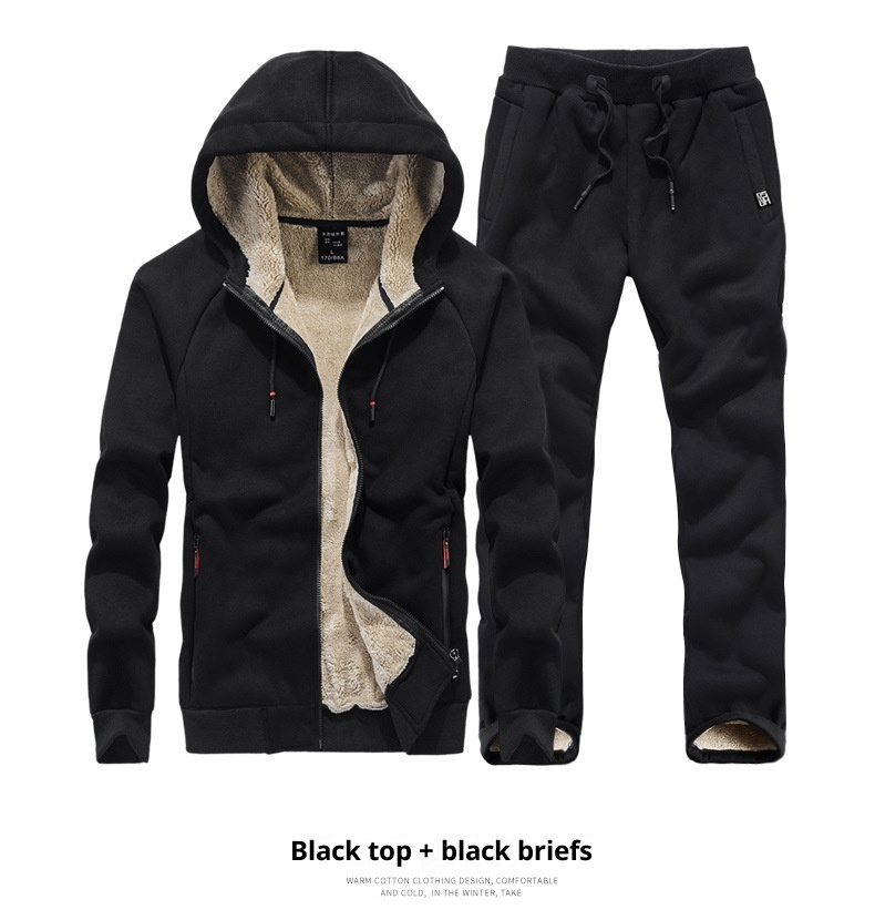 001 Winter New Lamb Wool Zipper Jacket Korean Style Fleece Lined Thickened Warm Men's Plus Size Casual Sports Suit For Men_voghion.com