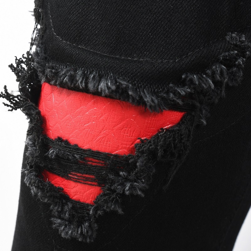 Chłopięce europejskie i modne dżinsy w amerykańskim stylu z podartymi naszywkami ze skóry węża, obcisłe, męskie, haftowane, ze stretchem_voghion.com