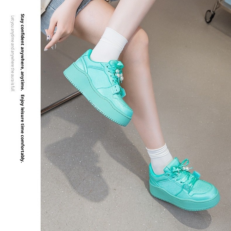 Nuove scarpe da ginnastica estive Huachen Yu dello stesso stile, verde menta, con suola spessa, versatili, traspiranti, con aumento dell'altezza, 2024_voghion.com