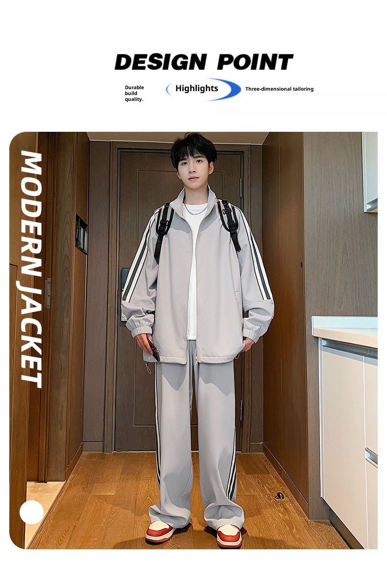 001 Spring And Autumn New Men's Sports Jacket Set Two-Piece Youth Trendy Brand Workwear Casual Running Suit_voghion.com