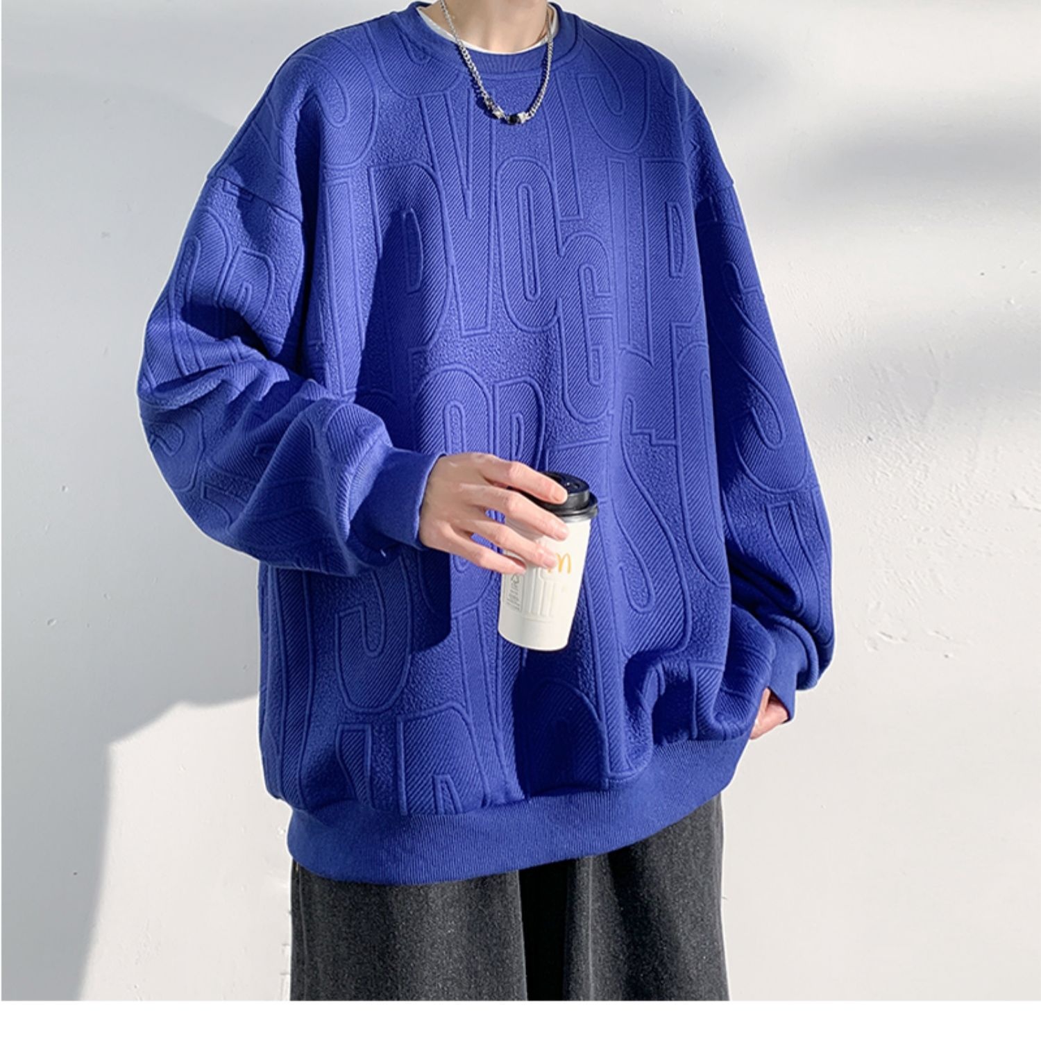 Herren-Jacquard-Sweatshirt, trendige Marke, hochwertiges Funktionsshirt, Oversized-Schnitt, amerikanischer Stil, Rundhalsausschnitt_voghion.com