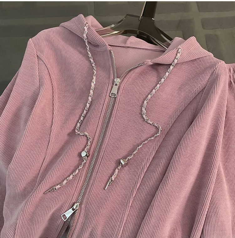 001 Europees stijl casual roze sportpak voor vrouwen vroege herfst 2024 nieuwe losse split wijde broek tweedelig set #882_voghion.com