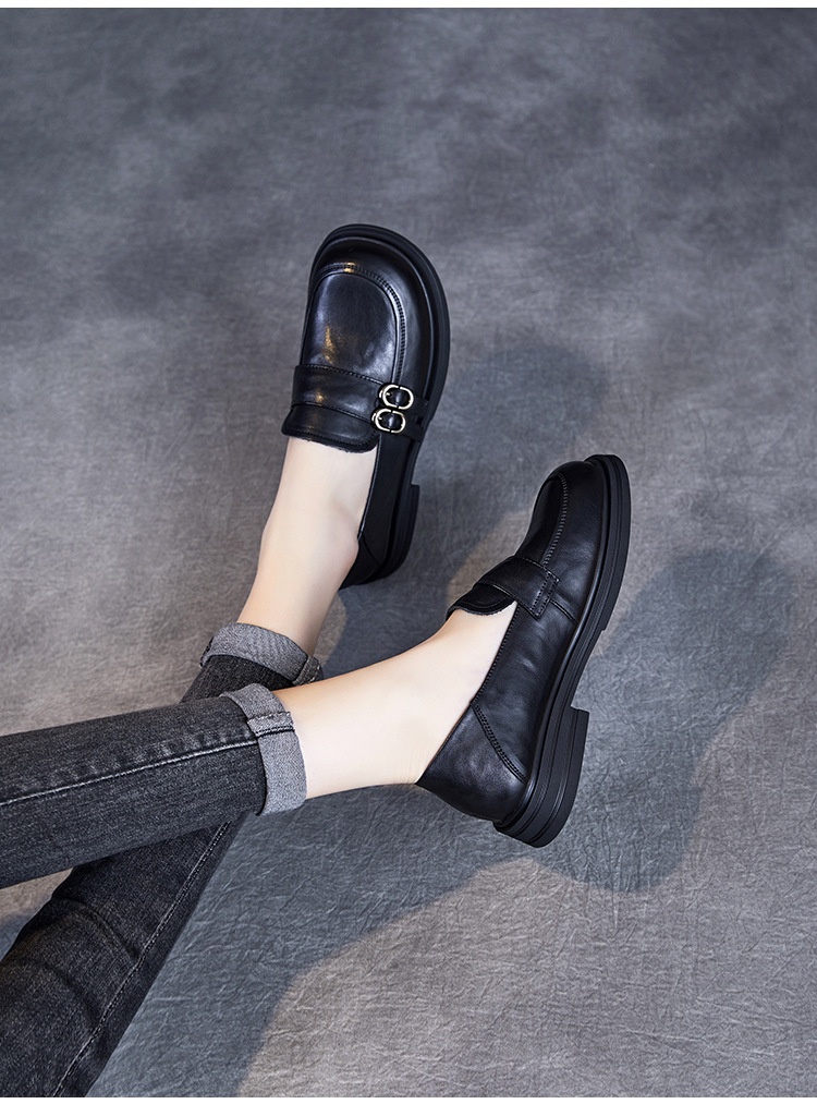 Elegante natuurlijke kleur toplaag echte leren damesschoenen retro Britse stijl lage hak zachte zool instappers_voghion.com