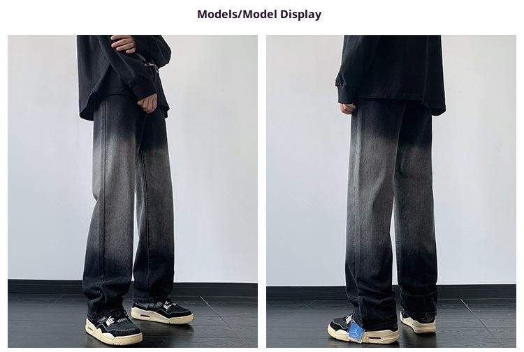 Pantaloni da uomo in stile europeo e americano, modello primaverile, con design di nicchia, jeans dritti sfumati, pantaloni larghi cargo a gamba larga_voghion.com