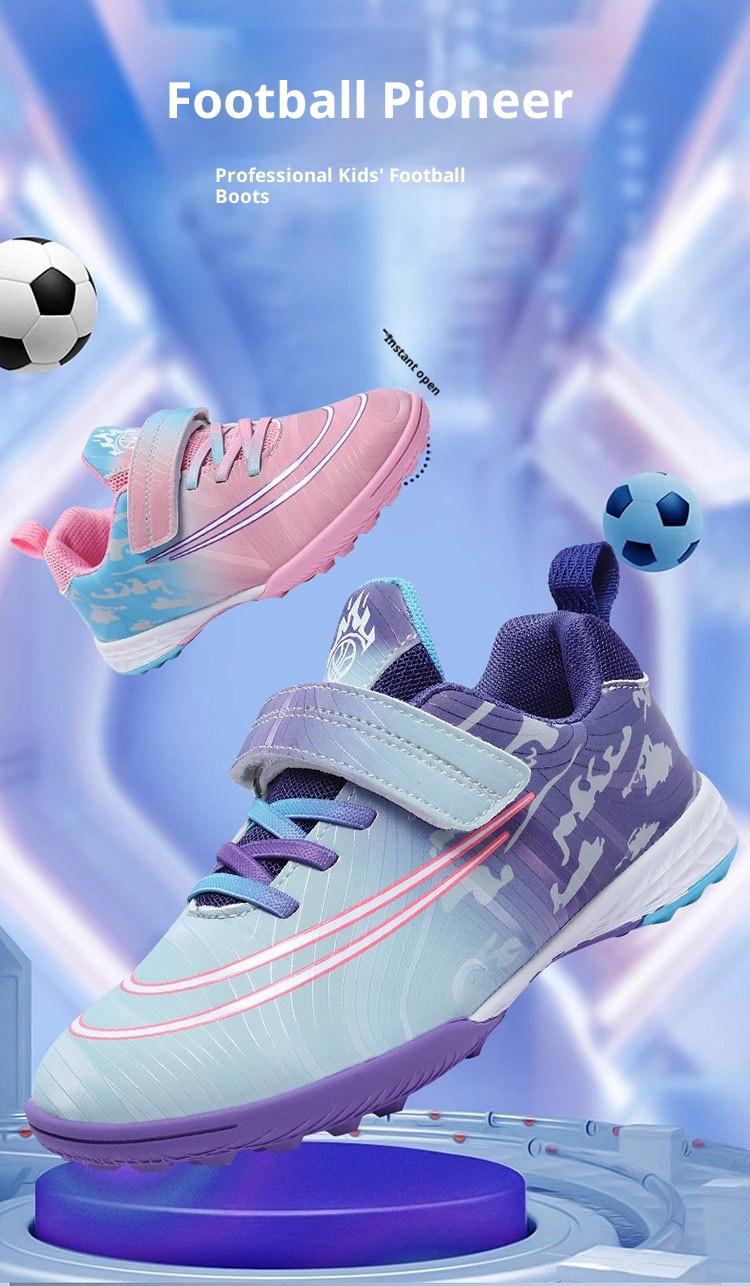 ShoeGlobe Dropshipping Children's Soccer No-Tie Velcro Cleats TF Elementary School Boys And Girls Artificial Grass Training Sports_voghion.com